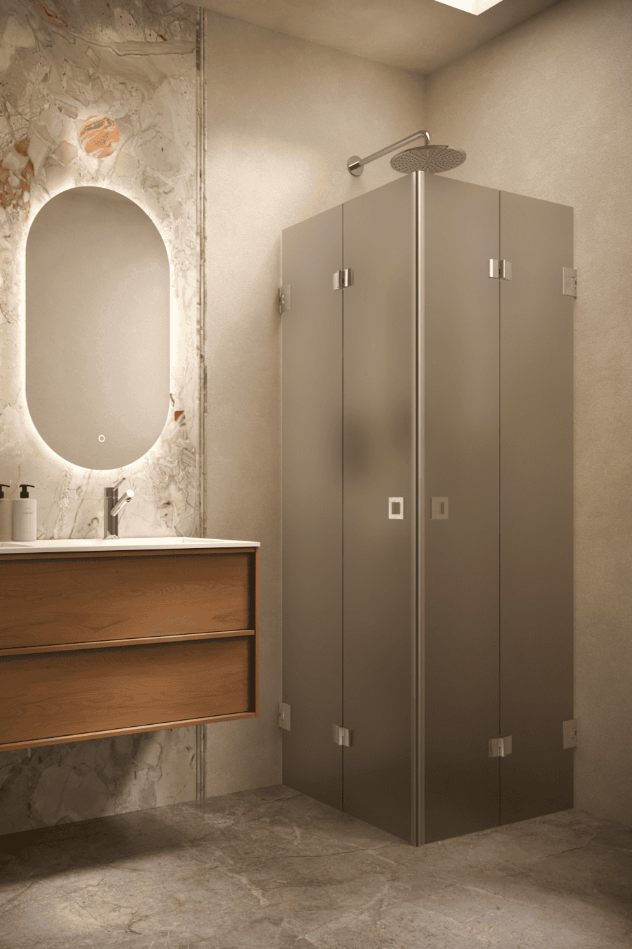 Shower enclosure Hietakari Vetro 546, chrome fittings, brown satin glass Shower enclosure Hietakari Vetro 546, chrome fittings, brown satin glass