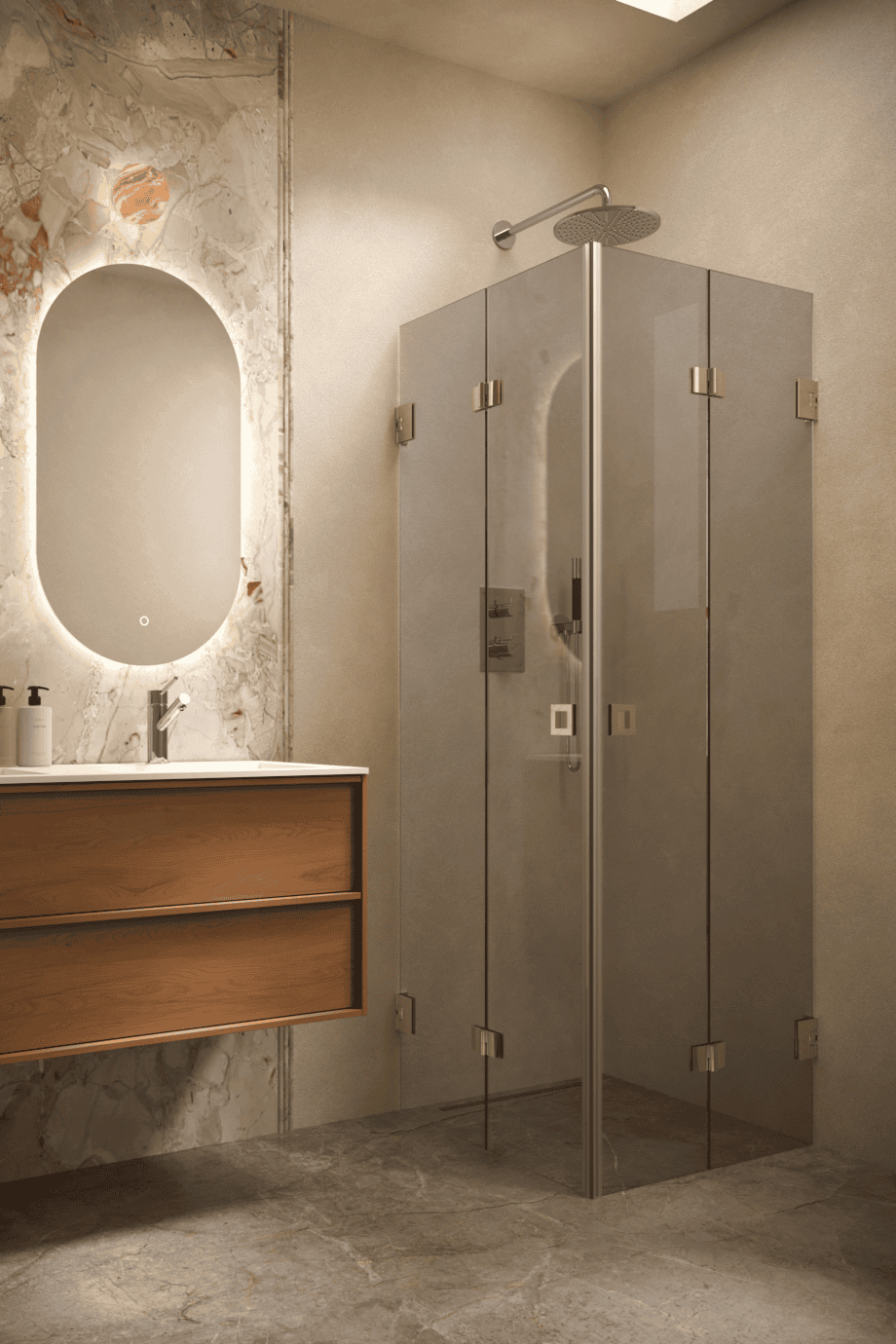 Shower enclosure Hietakari Vetro 546, brass fittings, grey tinted glass Shower enclosure Hietakari Vetro 546, brass fittings, grey tinted glass