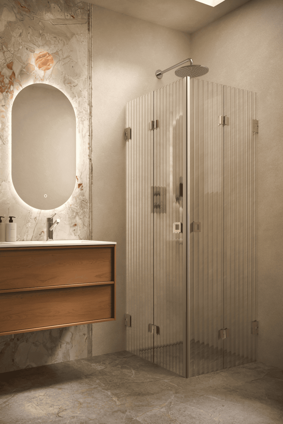 Shower enclosure Hietakari Vetro 546, brass fittings, reeded glass Shower enclosure Hietakari Vetro 546, brass fittings, reeded glass