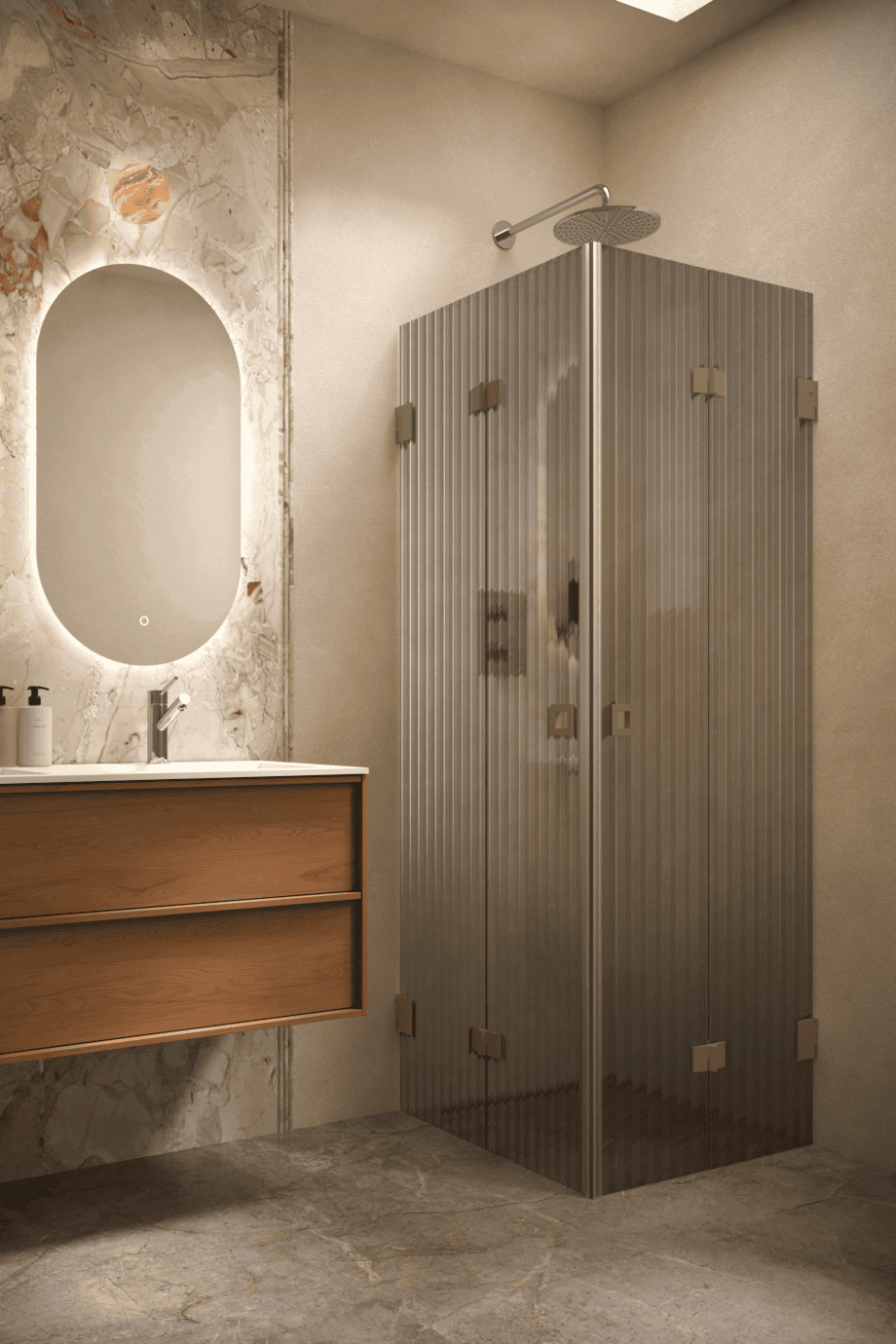 Shower enclosure Hietakari Vetro 546, Mocha fittings, grey reeded glass Shower enclosure Hietakari Vetro 546, Mocha fittings, grey reeded glass