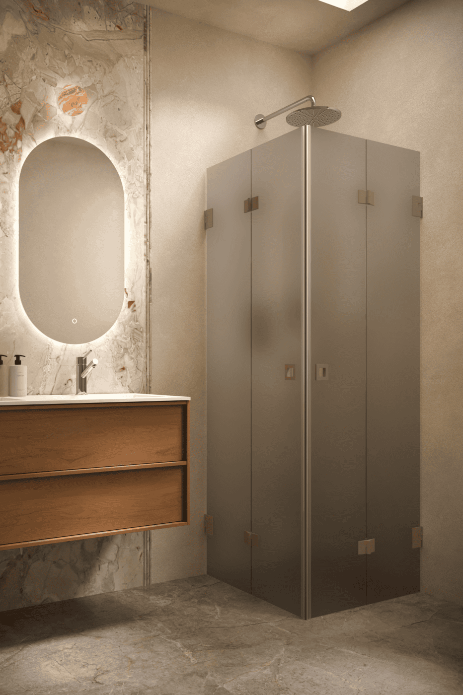 Shower enclosure Hietakari Vetro 546, Mocha fittings, grey satin glass Shower enclosure Hietakari Vetro 546, Mocha fittings, grey satin glass
