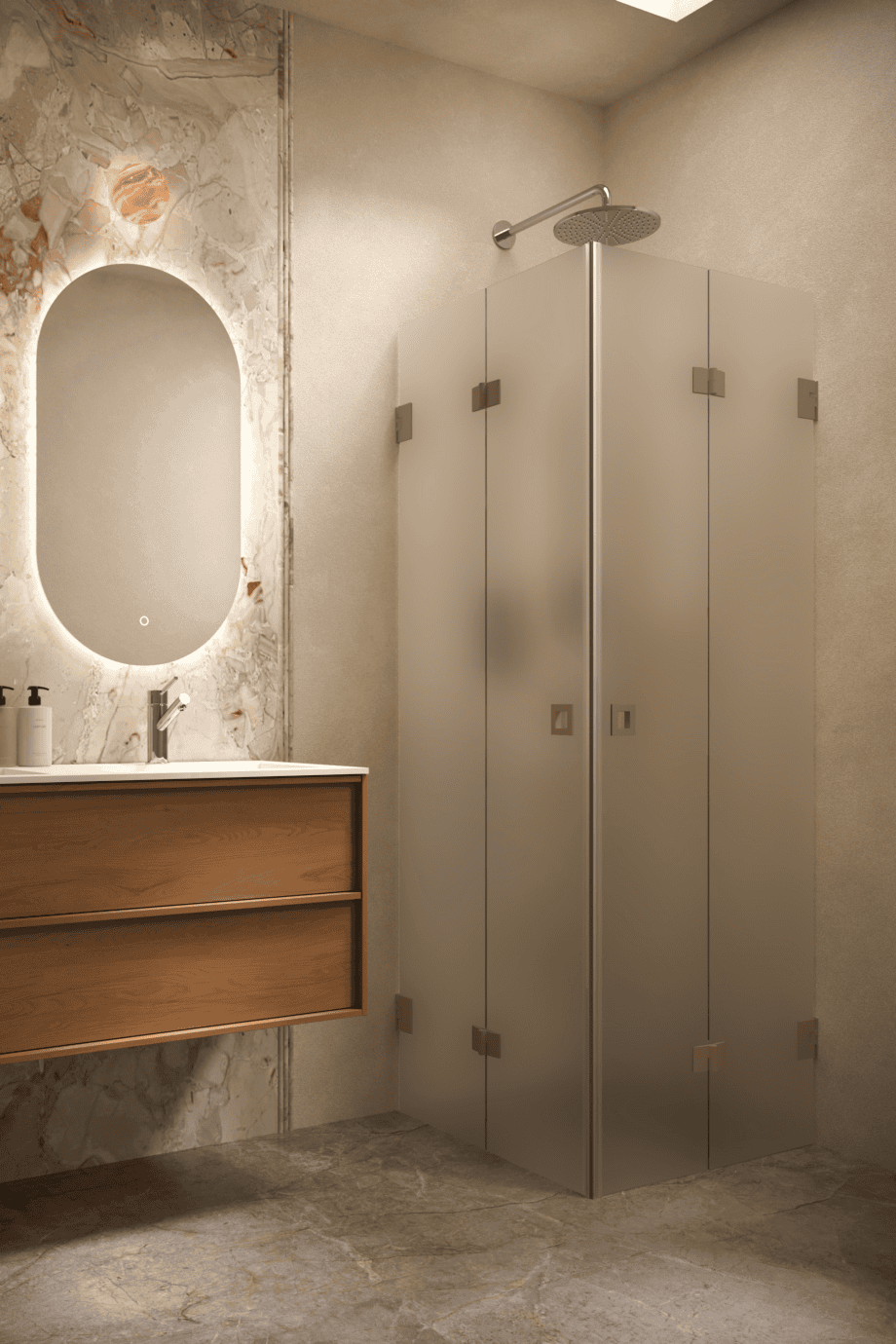 Shower enclosure Hietakari Vetro 546, Mocha fittings, super bright satin glass Shower enclosure Hietakari Vetro 546, Mocha fittings, super bright satin glass