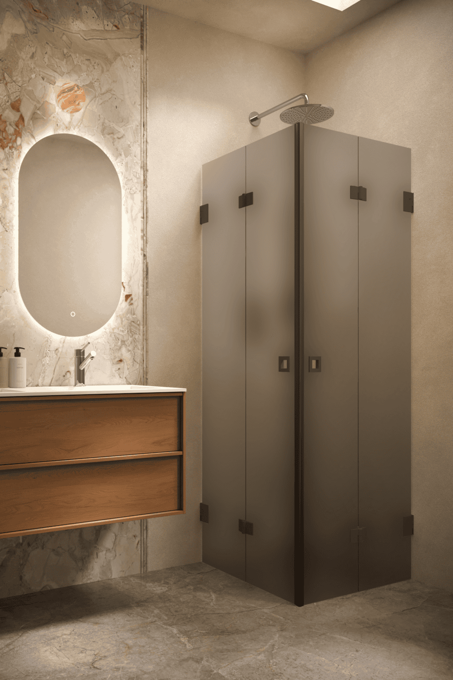 Shower enclosure Hietakari Vetro 546, black fittings, grey satin glass Shower enclosure Hietakari Vetro 546, black fittings, grey satin glass