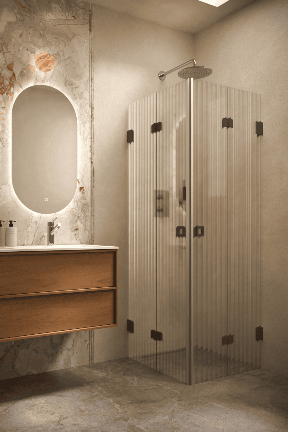 Shower enclosure Hietakari Vetro 546, black fittings, reeded glass Shower enclosure Hietakari Vetro 546, black fittings, reeded glass