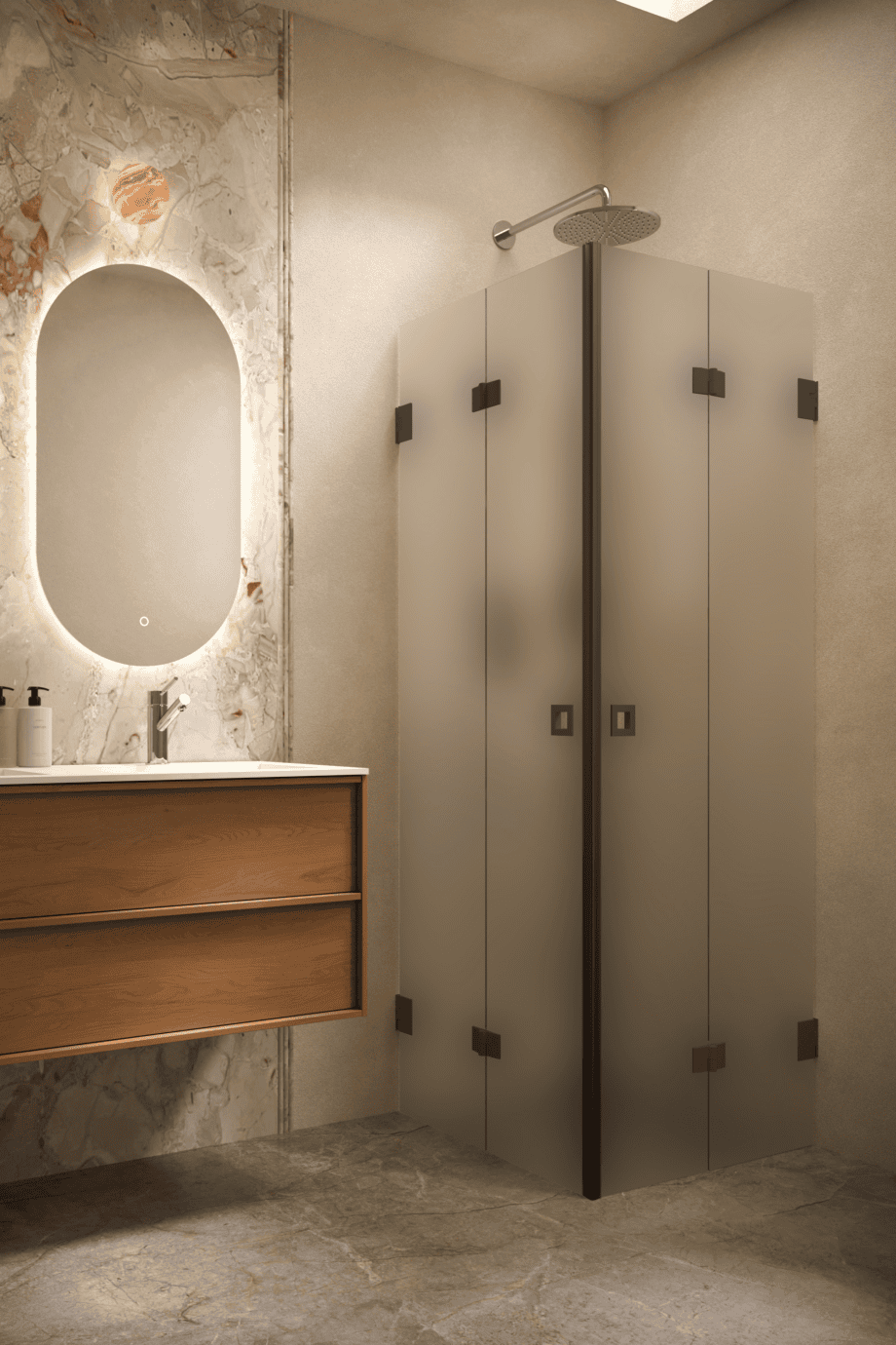 Shower enclosure Hietakari Vetro 546, black fittings, satin frosted glass Shower enclosure Hietakari Vetro 546, black fittings, satin frosted glass