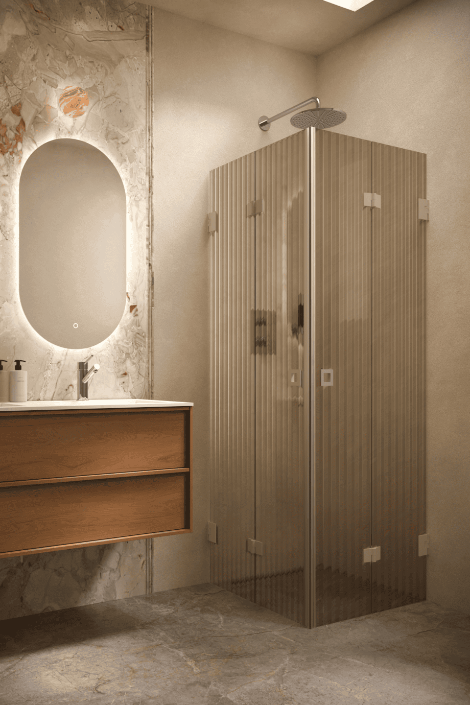 Shower enclosure Hietakari Vetro 546, Sand fittings, brown reeded glass Shower enclosure Hietakari Vetro 546, Sand fittings, brown reeded glass