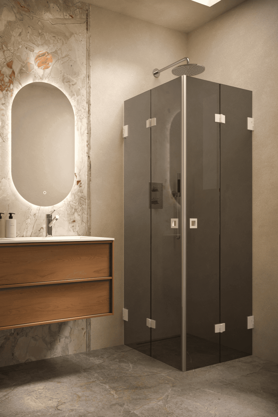 Shower enclosure Hietakari Vetro 546, white fittings, black glass Shower enclosure Hietakari Vetro 546, white fittings, black glass