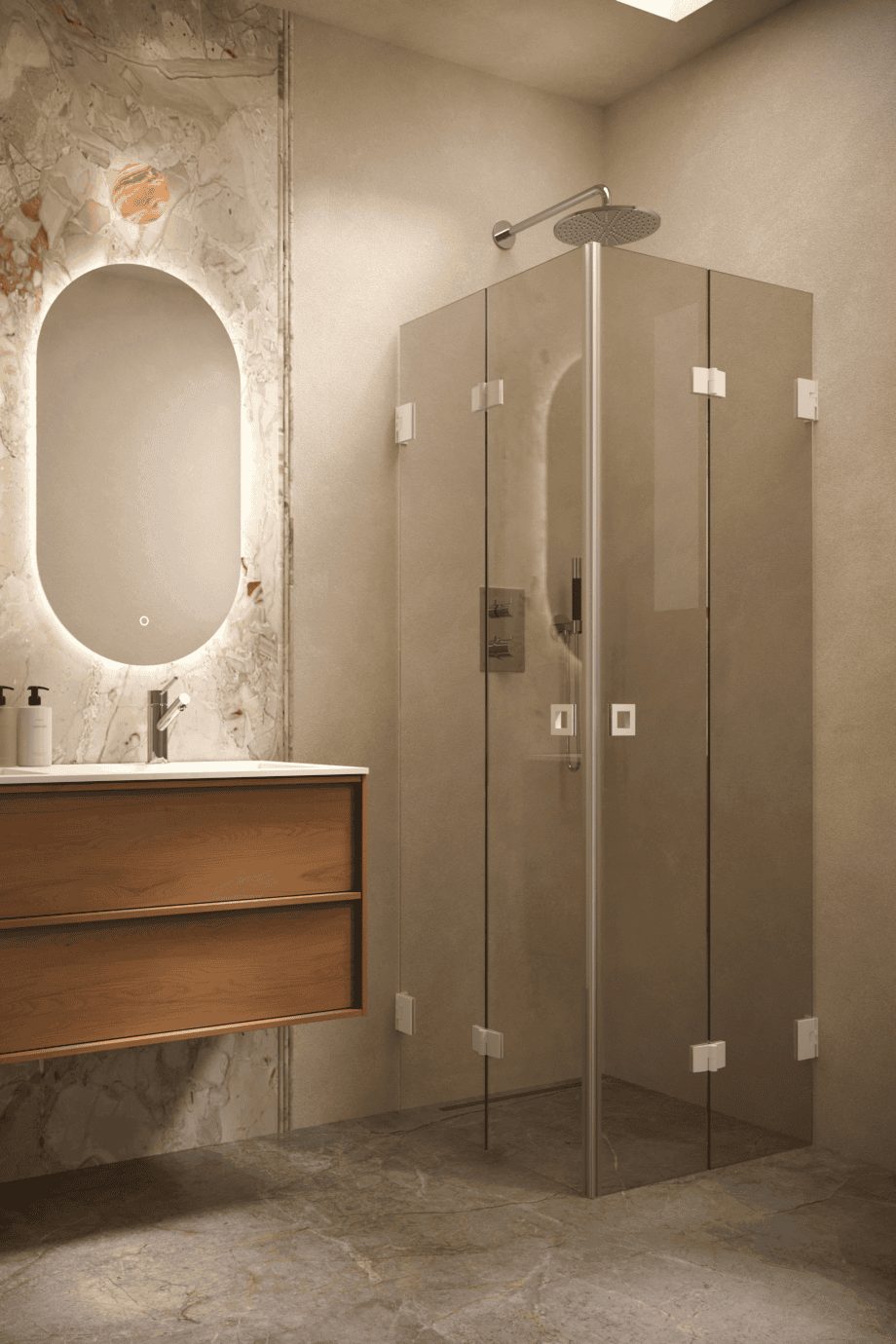 Shower enclosure Hietakari Vetro 546, white fittings, bronze tinted glass Shower enclosure Hietakari Vetro 546, white fittings, bronze tinted glass