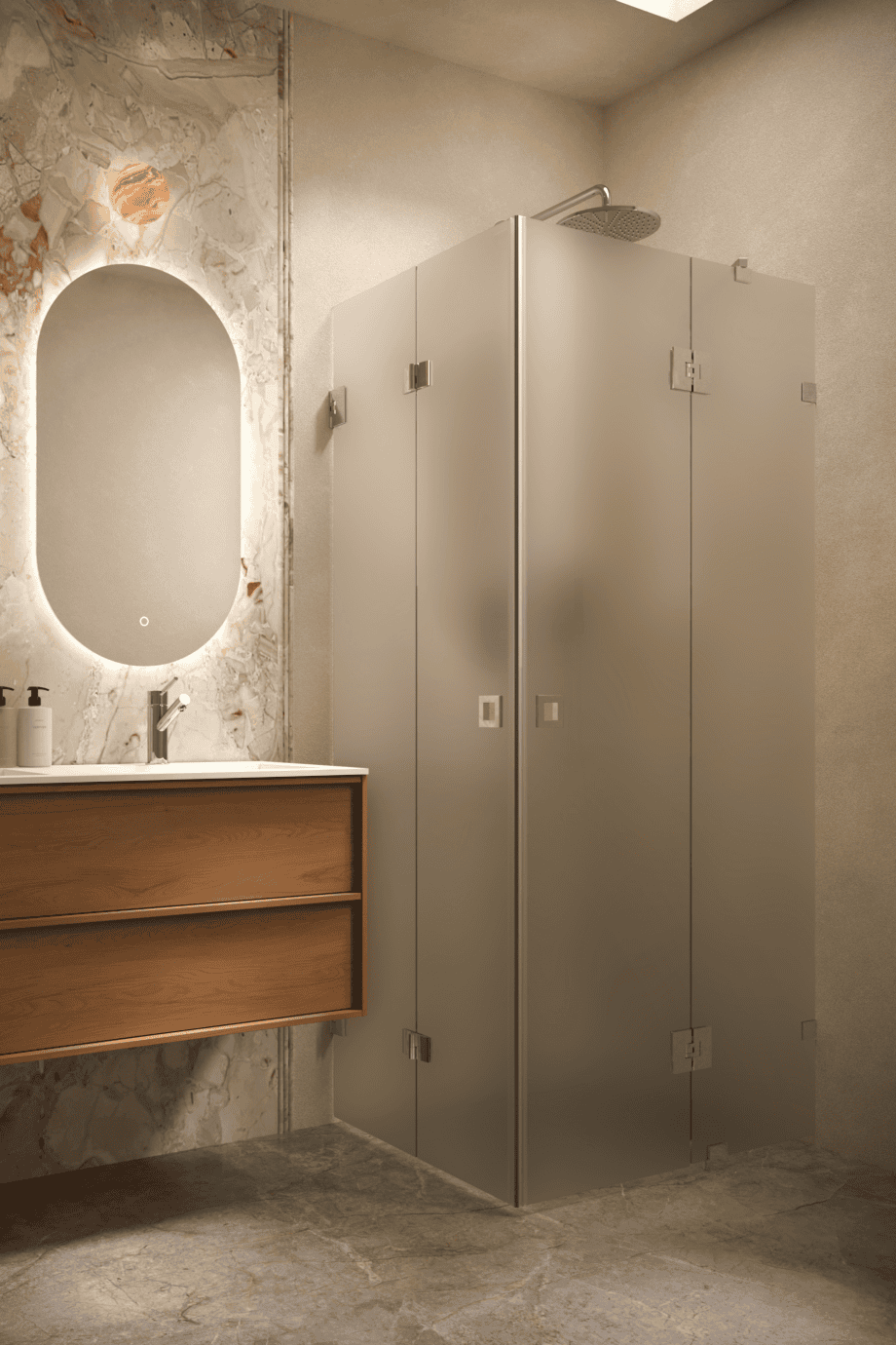 Shower enclosure Hietakari Vetro 547, chrome fittings, satin frosted glass Shower enclosure Hietakari Vetro 547, chrome fittings, satin frosted glass