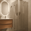 Shower enclosure Hietakari Vetro 547, brass fittings, bronze tinted glass Shower enclosure Hietakari Vetro 547, brass fittings, bronze tinted glass