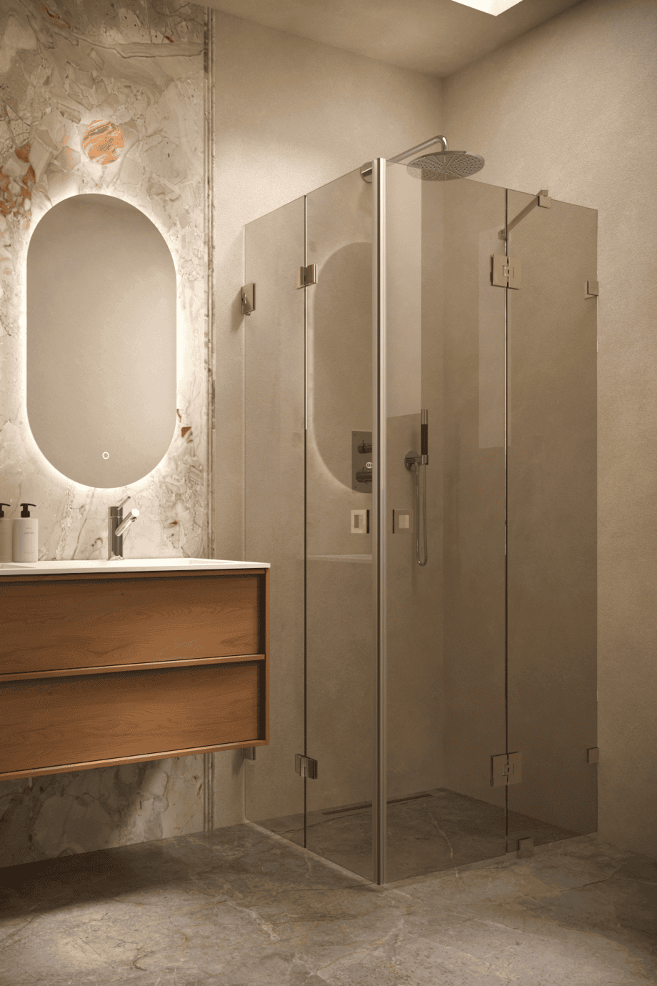 Shower enclosure Hietakari Vetro 547, brass fittings, bronze tinted glass Shower enclosure Hietakari Vetro 547, brass fittings, bronze tinted glass