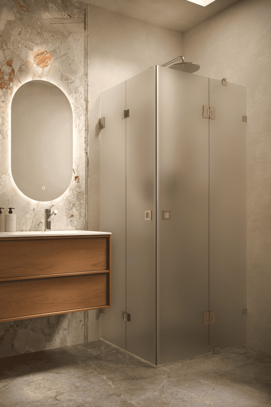Shower enclosure Hietakari Vetro 547, brass fittings, satin frosted glass Shower enclosure Hietakari Vetro 547, brass fittings, satin frosted glass