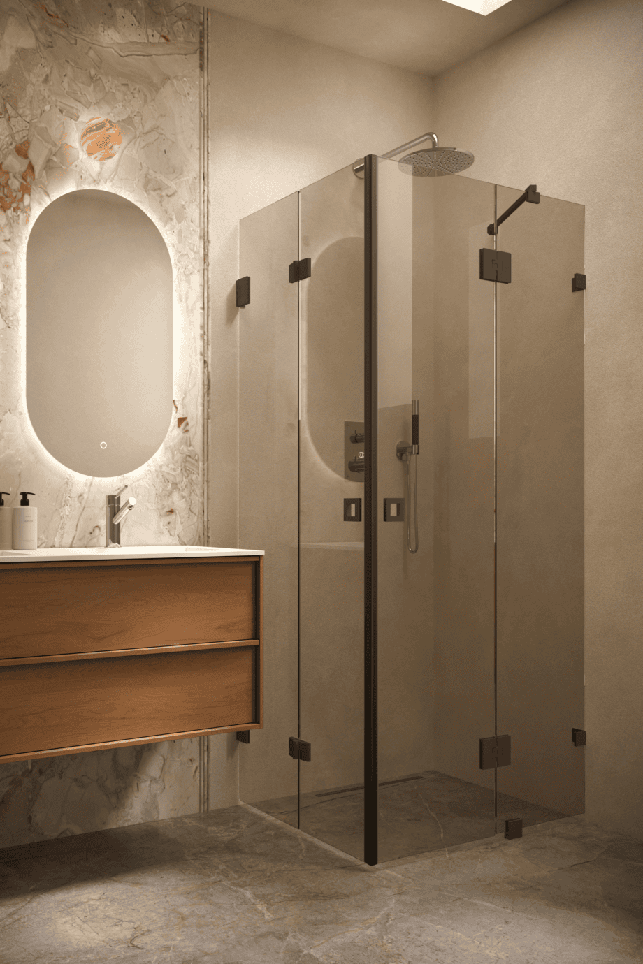 Shower enclosure Hietakari Vetro 547, black fittings, bronze tinted glass Shower enclosure Hietakari Vetro 547, black fittings, bronze tinted glass