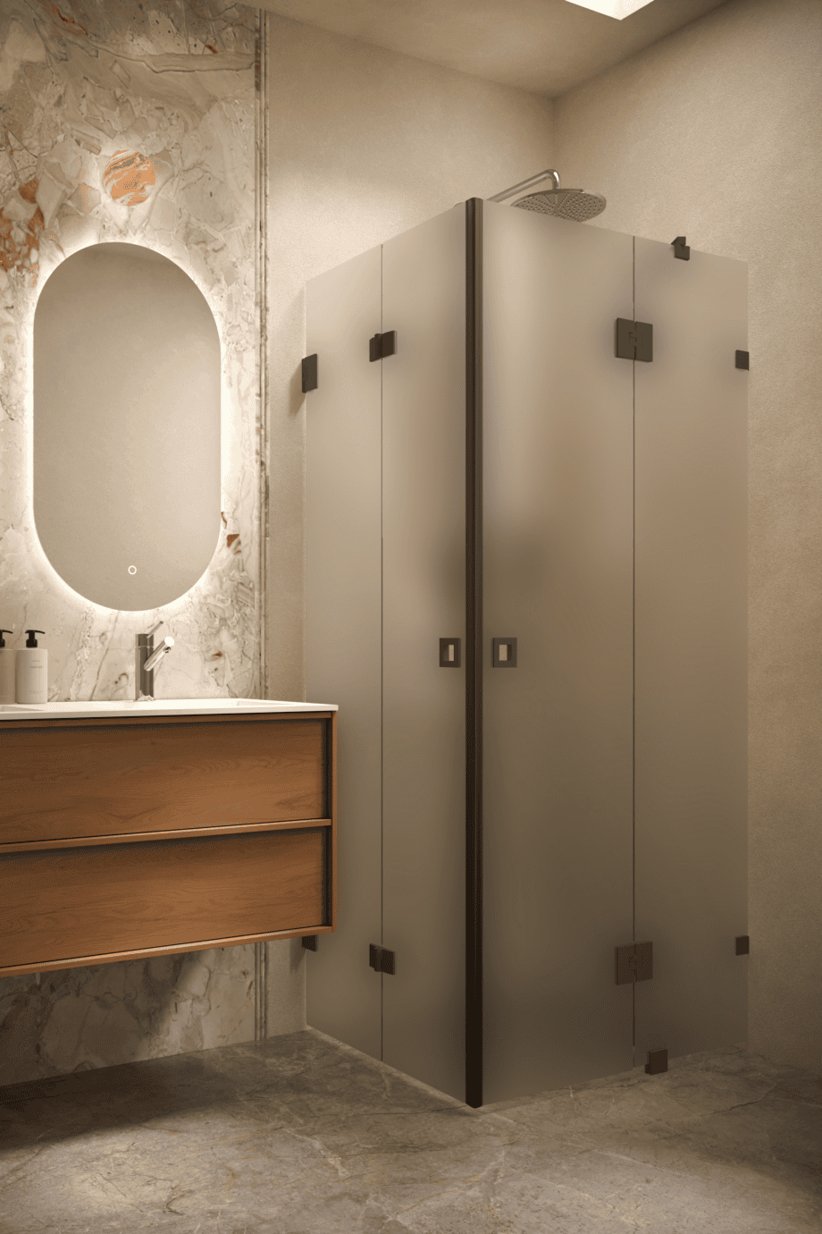 Shower enclosure Hietakari Vetro 547, black fittings, satin frosted glass Shower enclosure Hietakari Vetro 547, black fittings, satin frosted glass