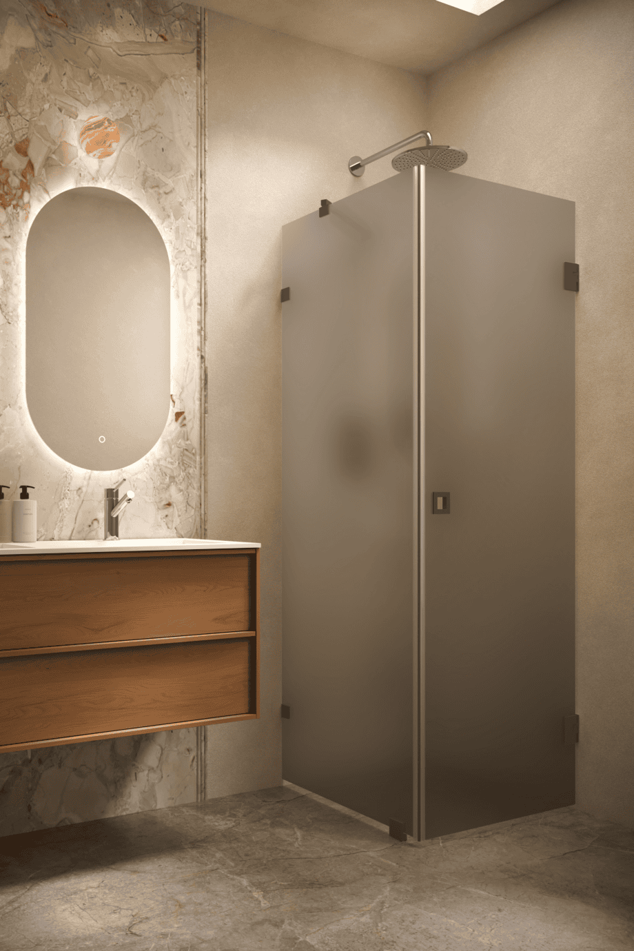 Shower enclosure Hietakari Vetro 548, Cocoa fittings, grey satin glass Shower enclosure Hietakari Vetro 548, Cocoa fittings, grey satin glass