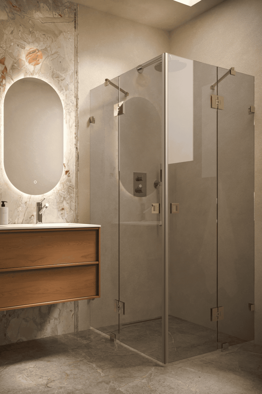 Shower enclosure Hietakari Vetro 548, brass fittings, grey tinted glass Shower enclosure Hietakari Vetro 548, brass fittings, grey tinted glass