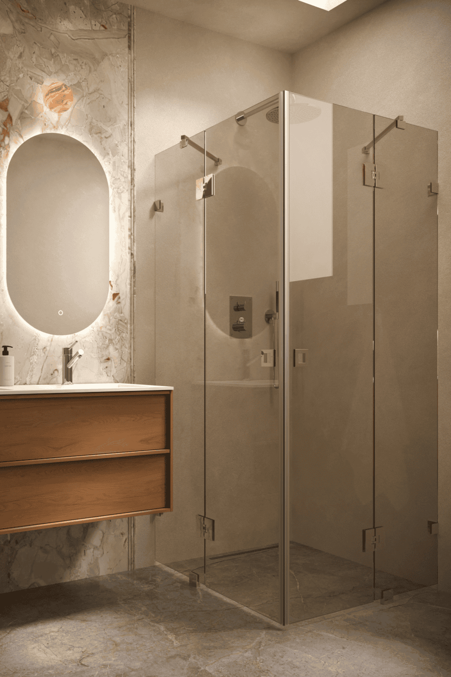 Shower enclosure Hietakari Vetro 548, brass fittings, bronze tinted glass Shower enclosure Hietakari Vetro 548, brass fittings, bronze tinted glass