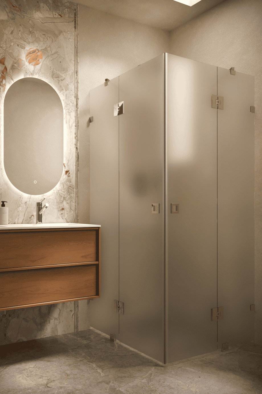 Shower enclosure Hietakari Vetro 548, brass fittings, satin frosted glass Shower enclosure Hietakari Vetro 548, brass fittings, satin frosted glass
