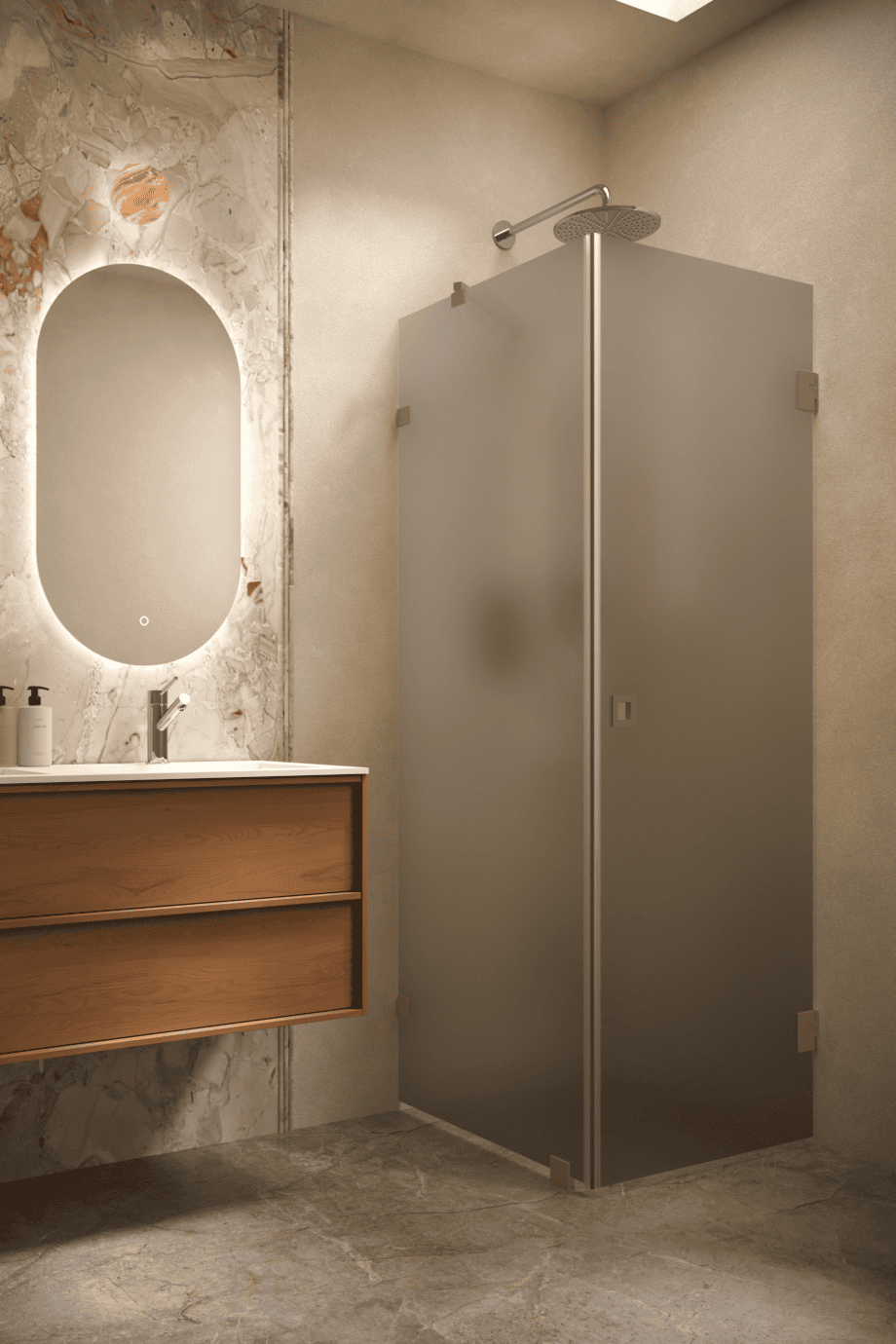 Shower enclosure Hietakari Vetro 548, Mocha fittings, grey satin glass Shower enclosure Hietakari Vetro 548, Mocha fittings, grey satin glass