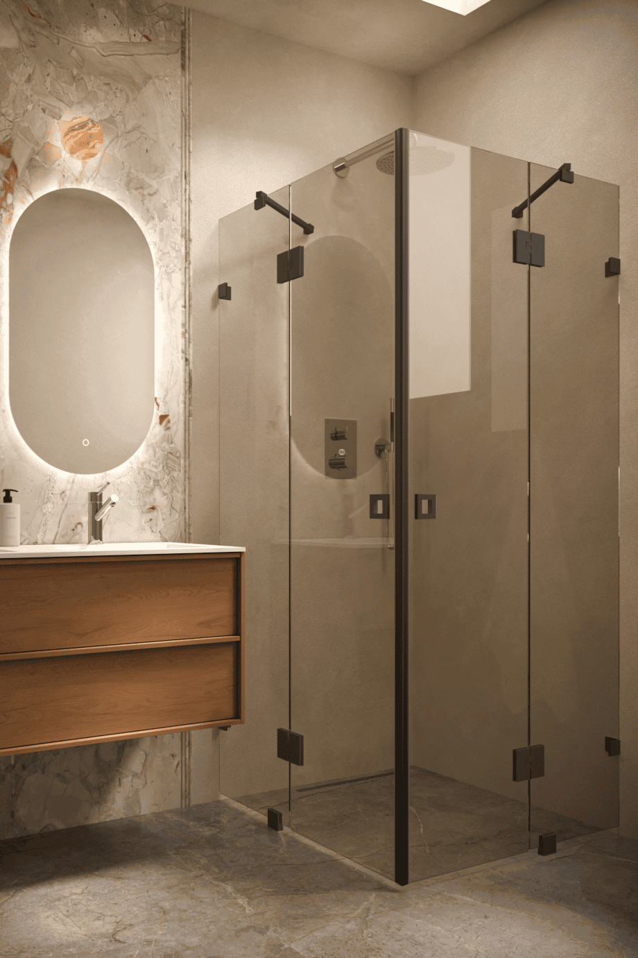 Shower enclosure Hietakari Vetro 548, black fittings, bronze tinted glass Shower enclosure Hietakari Vetro 548, black fittings, bronze tinted glass