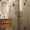 Shower enclosure Hietakari Vetro 548, black fittings, satin frosted glass Shower enclosure Hietakari Vetro 548, black fittings, satin frosted glass