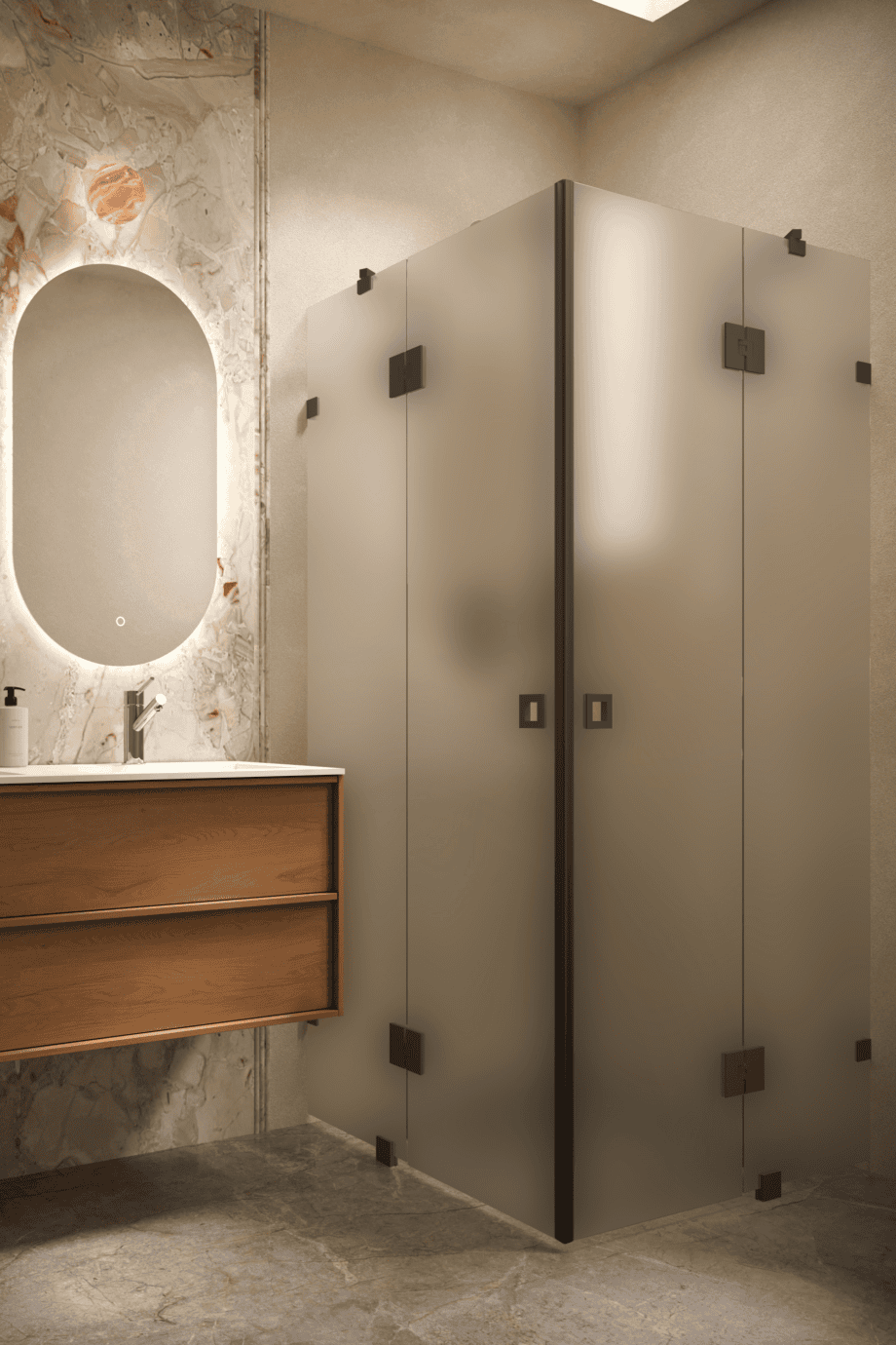 Shower enclosure Hietakari Vetro 548, black fittings, satin frosted glass Shower enclosure Hietakari Vetro 548, black fittings, satin frosted glass