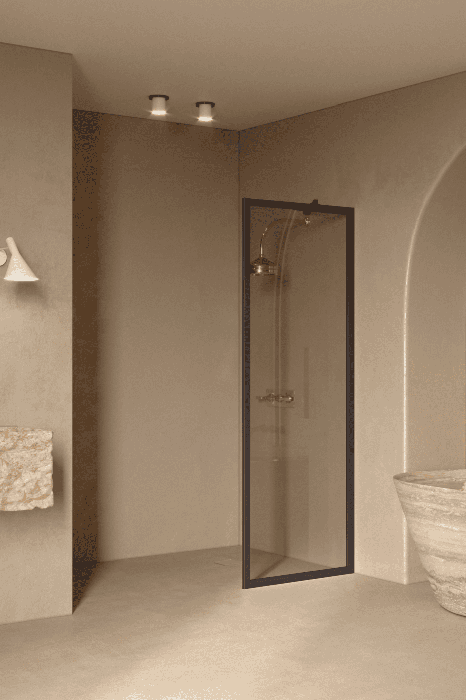 Fixed shower screen Hietakari Bläk 731 New York, Cocoa frame, grey tinted glass Fixed shower screen Hietakari Bläk 731 New York, Cocoa frame, grey tinted glass