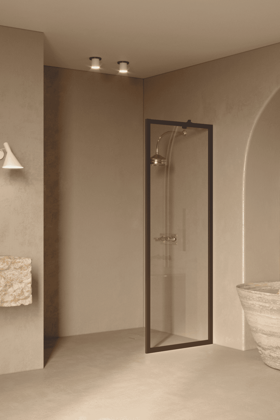 Fixed shower screen Hietakari Bläk 731 New York, Cocoa frame, clear glass Fixed shower screen Hietakari Bläk 731 New York, Cocoa frame, clear glass