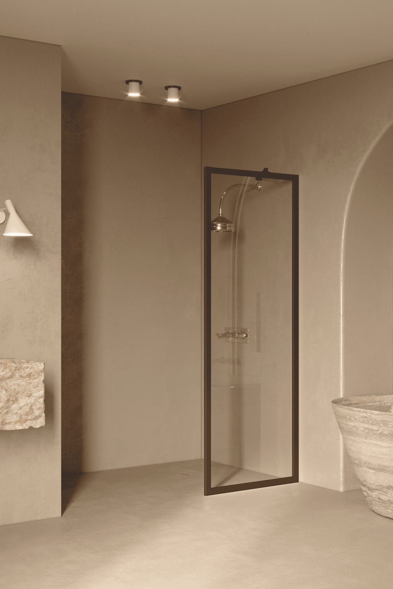 Fixed shower screen Hietakari Bläk 731 New York, Cocoa frame, clear glass Fixed shower screen Hietakari Bläk 731 New York, Cocoa frame, clear glass