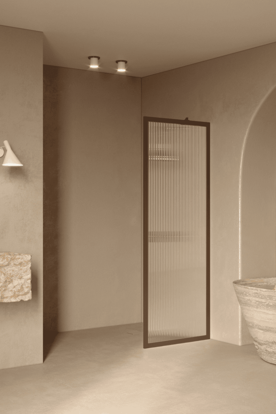 Fixed shower screen Hietakari Bläk 731 New York, Mocha frame, reeded glass Fixed shower screen Hietakari Bläk 731 New York, Mocha frame, reeded glass