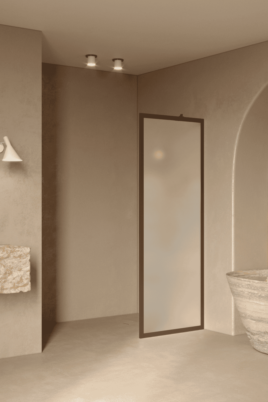 Fixed shower screen Hietakari Bläk 731 New York, Mocha frame, satin frosted glass Fixed shower screen Hietakari Bläk 731 New York, Mocha frame, satin frosted glass
