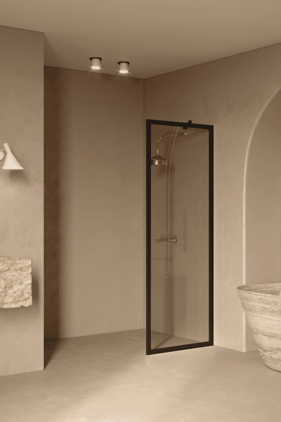 Fixed shower screen Hietakari Bläk 731 New York, black frame, grey tinted glass Fixed shower screen Hietakari Bläk 731 New York, black frame, grey tinted glass