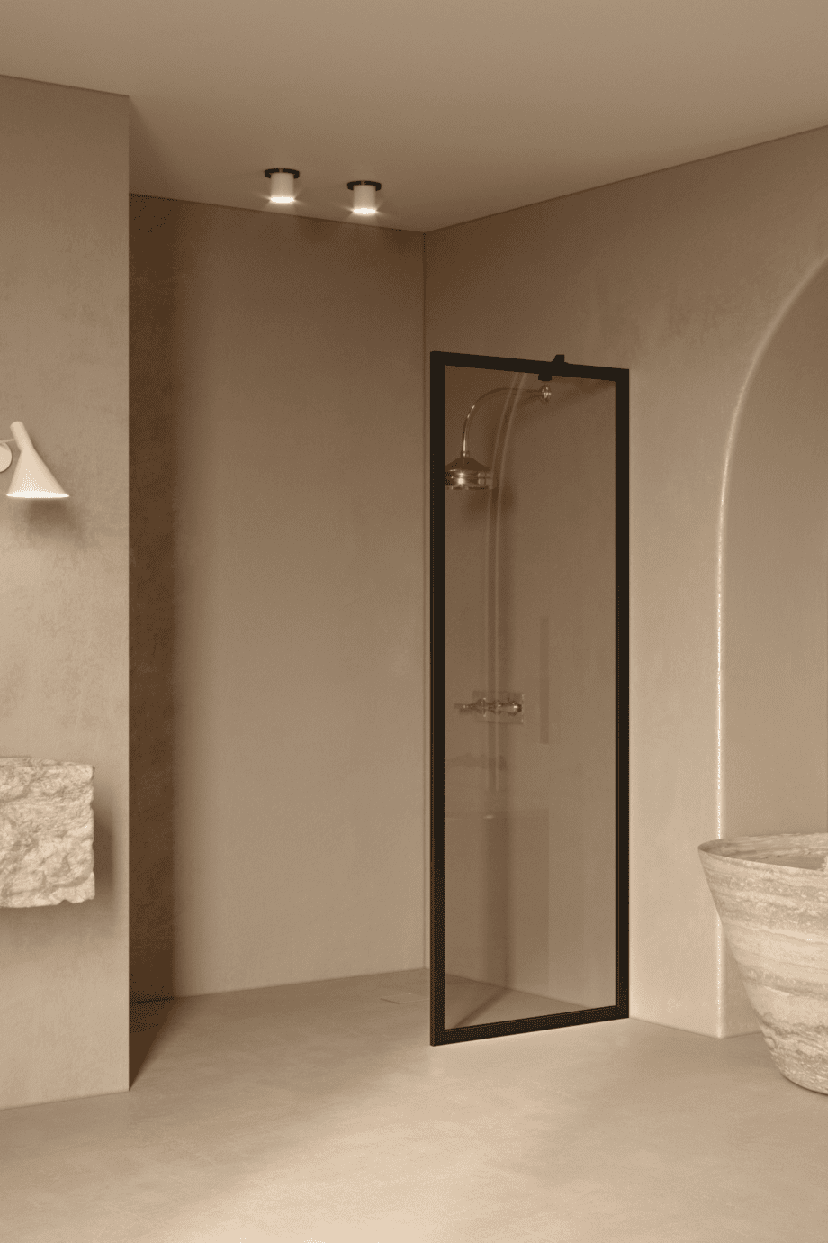 Fixed shower screen Hietakari Bläk 731 New York, black frame, bronze tinted glass Fixed shower screen Hietakari Bläk 731 New York, black frame, bronze tinted glass