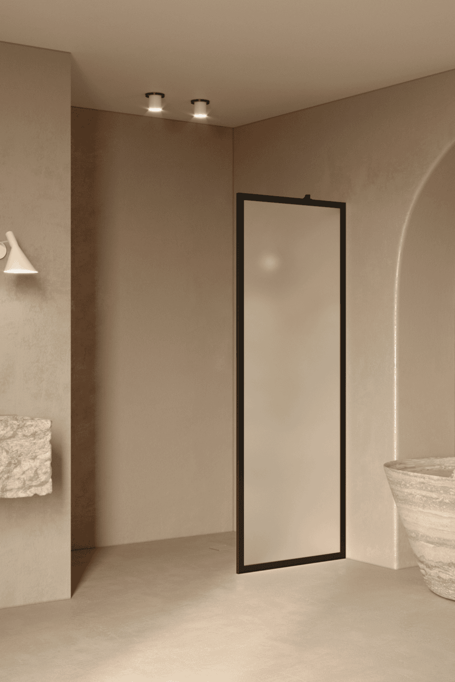 Fixed shower screen Hietakari Bläk 731 New York, black frame, satin frosted glass Fixed shower screen Hietakari Bläk 731 New York, black frame, satin frosted glass