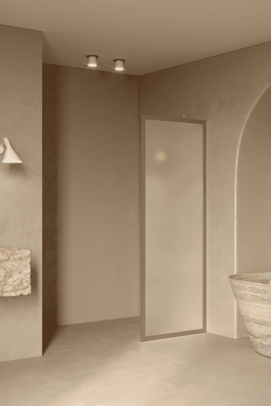 Fixed shower screen Hietakari Bläk 731 New York, Sand frame, satin frosted glass Fixed shower screen Hietakari Bläk 731 New York, Sand frame, satin frosted glass