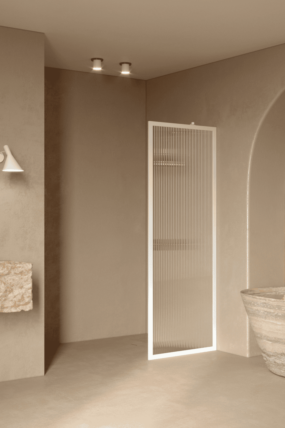 Fixed shower screen Hietakari Bläk 731 New York, white frame, reeded glass Fixed shower screen Hietakari Bläk 731 New York, white frame, reeded glass