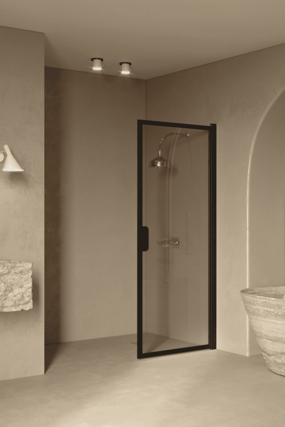Hinged shower door Hietakari Bläk 732 New York, black frame, bronze tinted glass Hinged shower door Hietakari Bläk 732 New York, black frame, bronze tinted glass