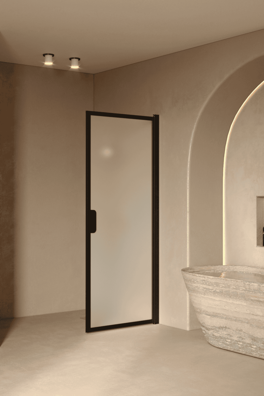 Hinged shower door Hietakari Bläk 732 New York, black frame, satin frosted glass Hinged shower door Hietakari Bläk 732 New York, black frame, satin frosted glass