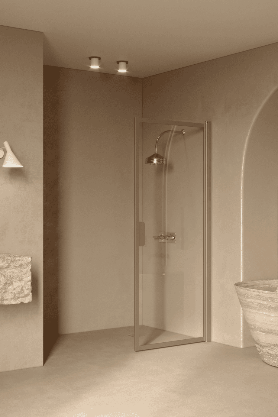 Hinged shower door Hietakari Bläk 732 New York, Sand frame, clear glass Hinged shower door Hietakari Bläk 732 New York, Sand frame, clear glass