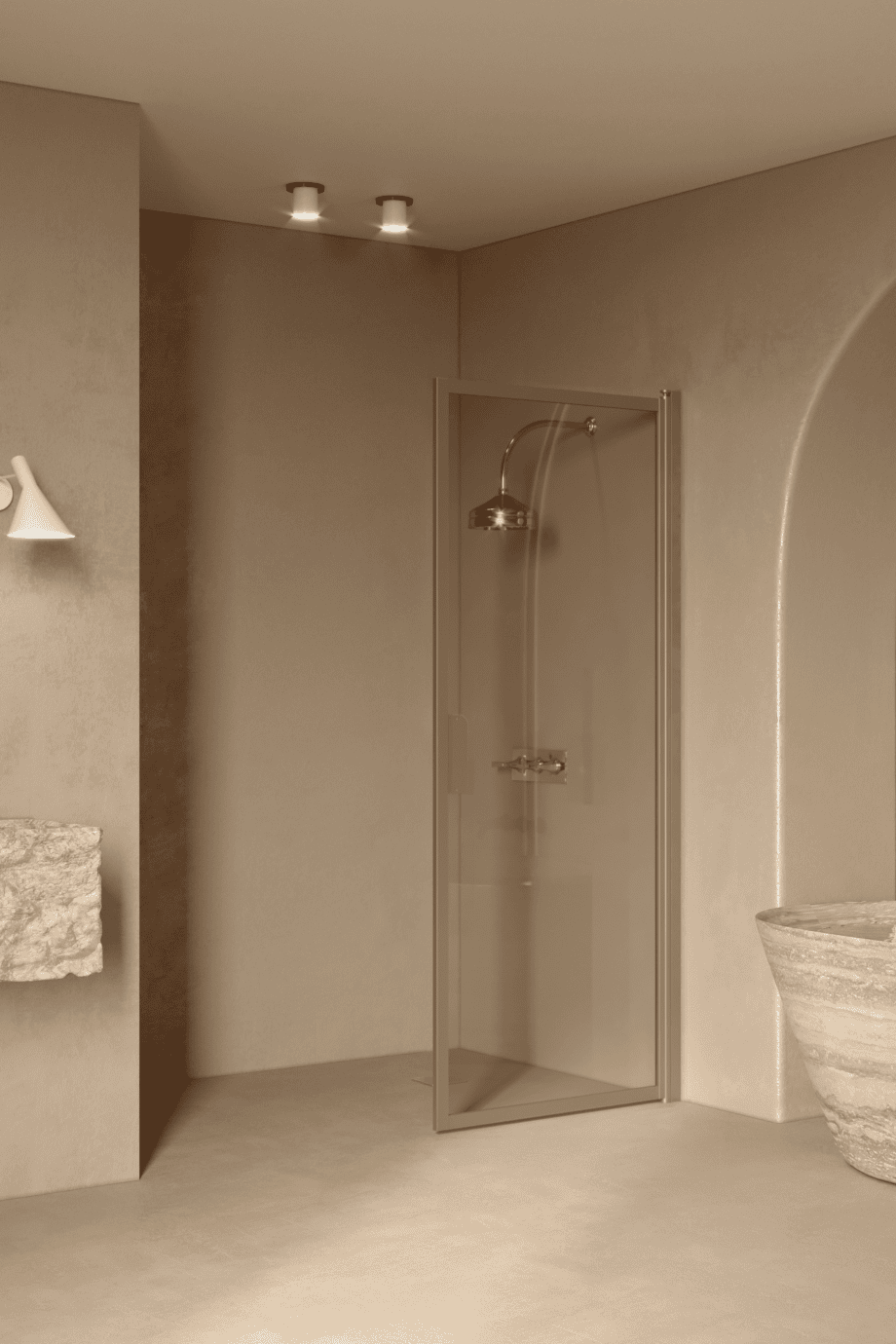 Hinged shower door Hietakari Bläk 732 New York, Sand frame, bronze tinted glass Hinged shower door Hietakari Bläk 732 New York, Sand frame, bronze tinted glass