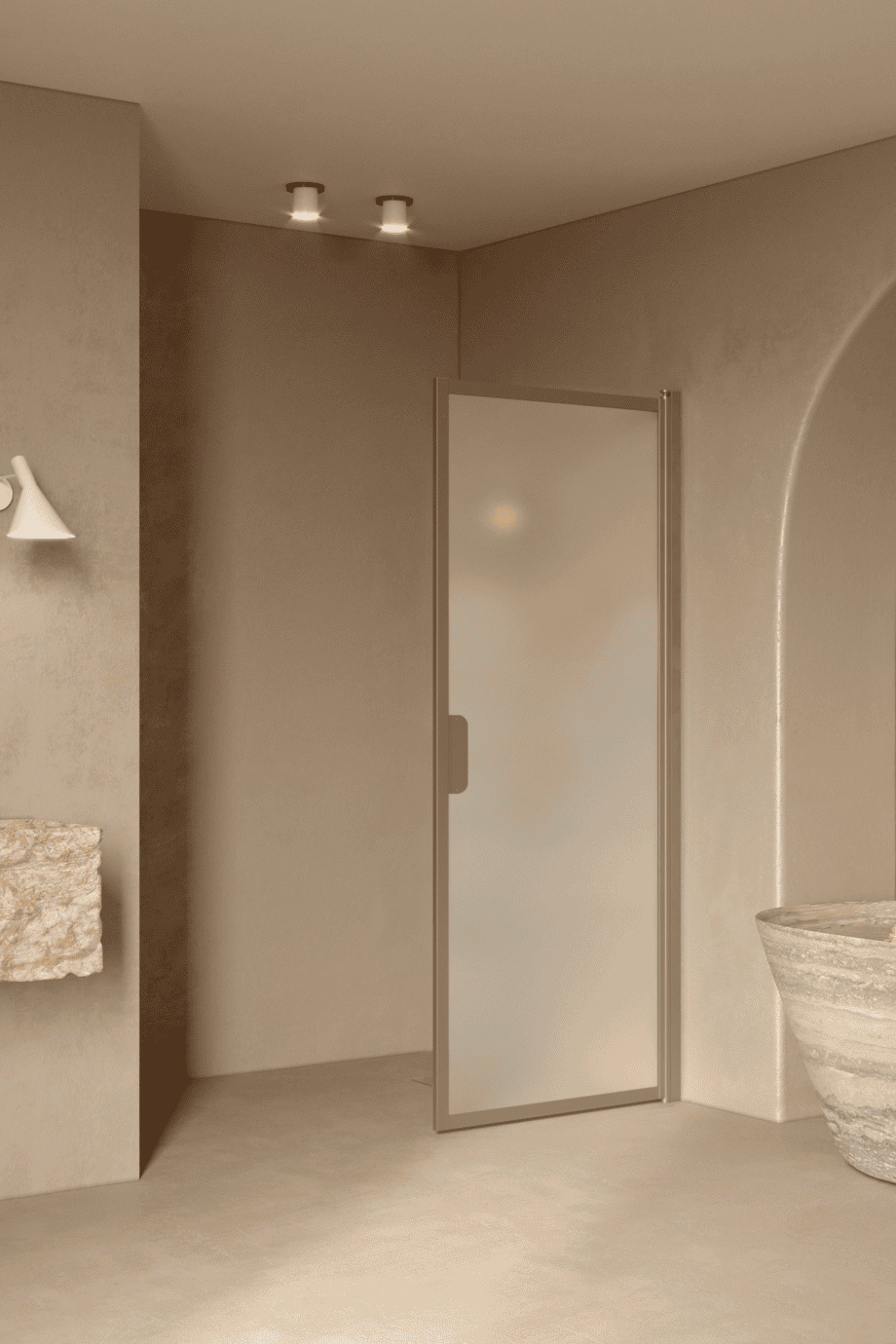 Hinged shower door Hietakari Bläk 732 New York, Sand frame, satin frosted glass Hinged shower door Hietakari Bläk 732 New York, Sand frame, satin frosted glass