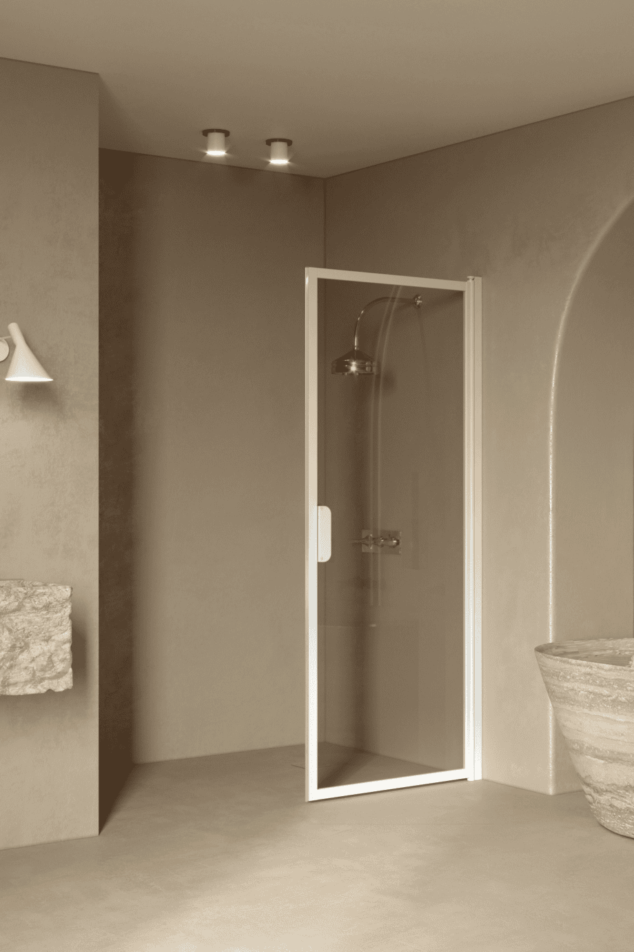 Hinged shower door Hietakari Bläk 732 New York, white frame, bronze tinted glass Hinged shower door Hietakari Bläk 732 New York, white frame, bronze tinted glass