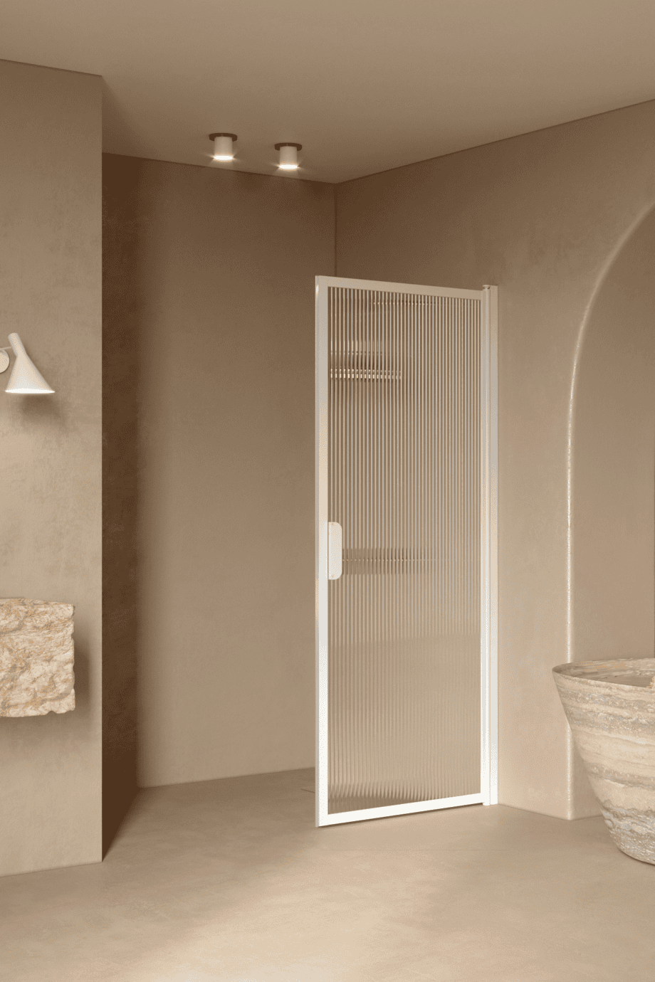 Hinged shower door Hietakari Bläk 732 New York, white frame, reeded glass Hinged shower door Hietakari Bläk 732 New York, white frame, reeded glass