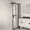Hinged shower screen with fixed part Hietakari Bläk 733 New York, white frame, reeded glass