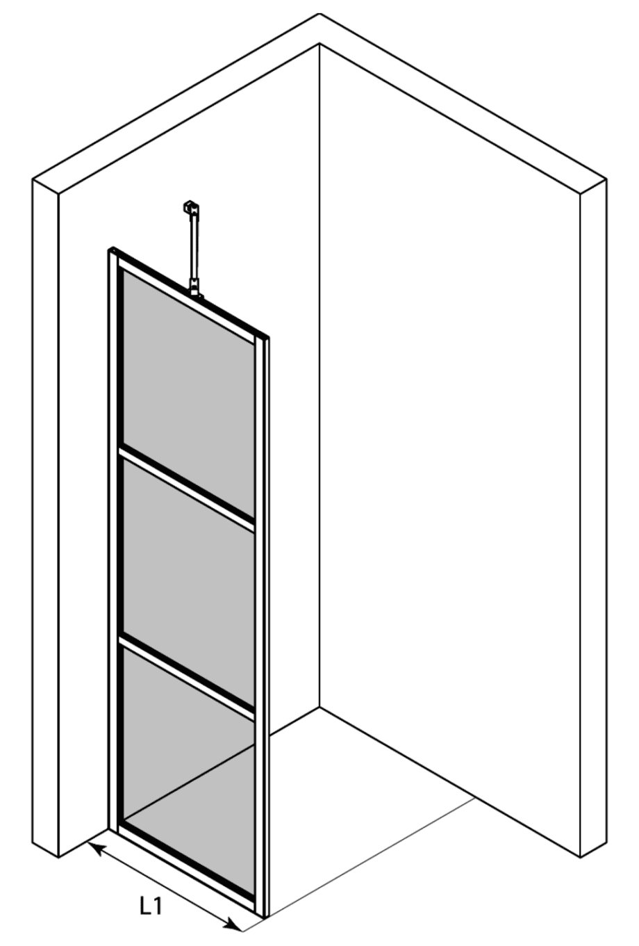 Fixed shower screen Hietakari Bläk 734 Tokyo – 3D drawing Fixed shower screen Hietakari Bläk 734 Tokyo – 3