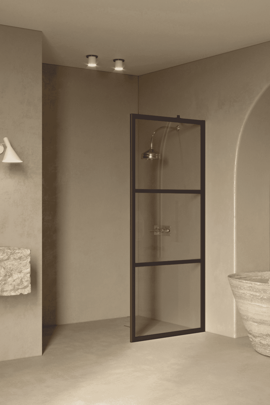 Fixed shower screen Hietakari Bläk 734 Tokyo, Cocoa frame, grey tinted glass Fixed shower screen Hietakari Bläk 734 Tokyo, Cocoa frame, grey tinted glass