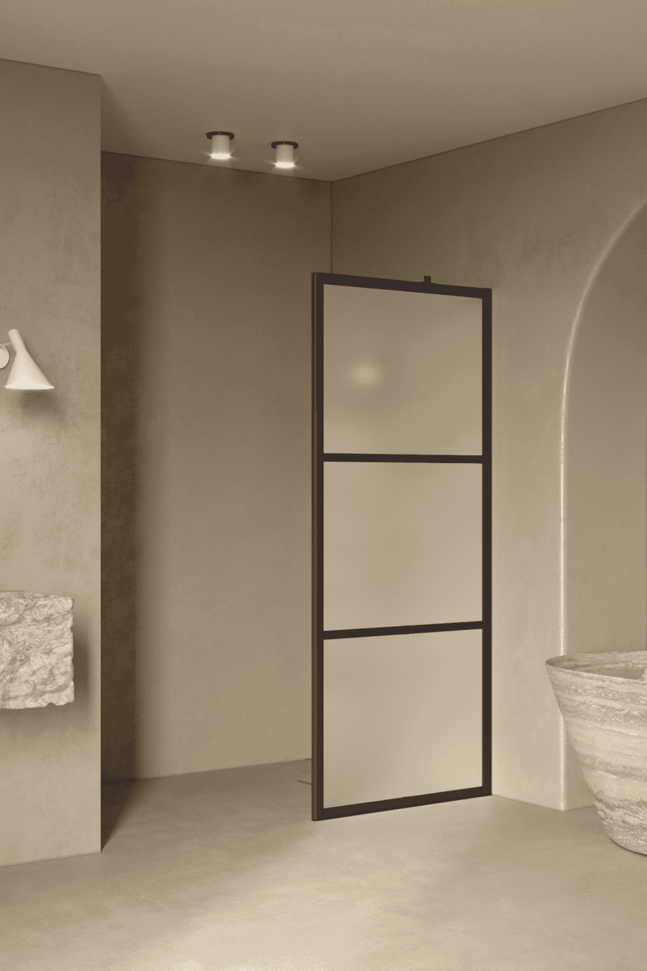 Fixed shower screen Hietakari Bläk 734 Tokyo, Cocoa frame, satin frosted glass Fixed shower screen Hietakari Bläk 734 Tokyo, Cocoa frame, satin frosted glass