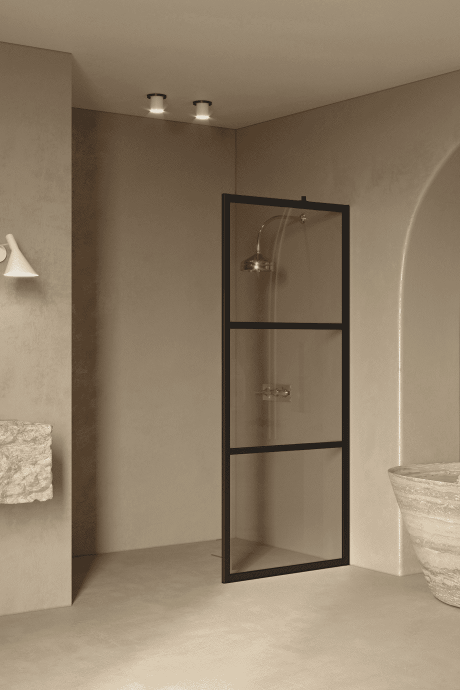 Fixed shower screen Hietakari Bläk 734 Tokyo, black frame, bronze tinted glass Fixed shower screen Hietakari Bläk 734 Tokyo, black frame, bronze tinted glass