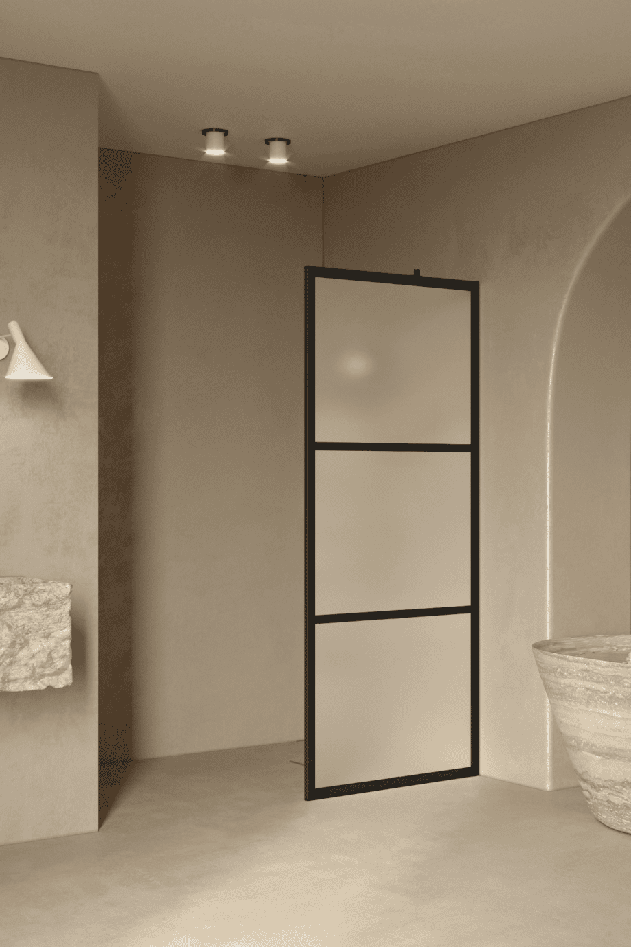 Fixed shower screen Hietakari Bläk 734 Tokyo, black frame, satin frosted glass Fixed shower screen Hietakari Bläk 734 Tokyo, black frame, satin frosted glass