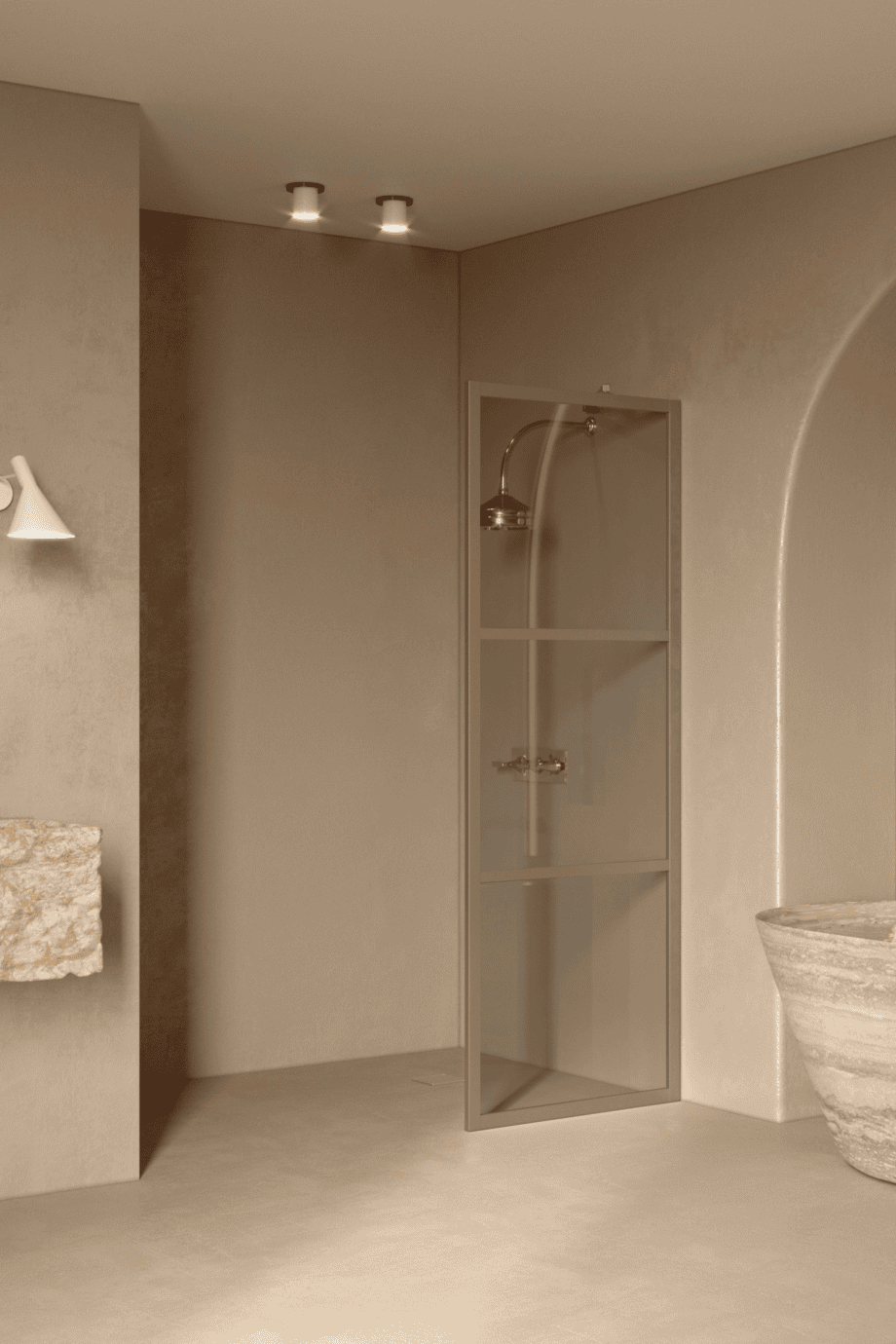Fixed shower screen Hietakari Bläk 734 Tokyo, Sand frame, grey tinted glass Fixed shower screen Hietakari Bläk 734 Tokyo, Sand frame, grey tinted glass